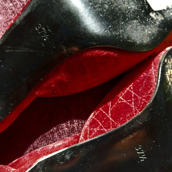 CHRISTIAN DIOR PARIS DEEP RED VELVET PUMPS HEELS ITALY 37.5 US 7.5 - Picture 10 of 16